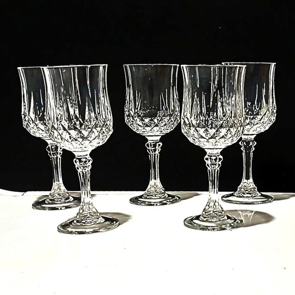Cristal D'Argues Other - Cristal DArgues Wine Glass Set of 5 Longchamp Durand Octagon Shaped Diamond